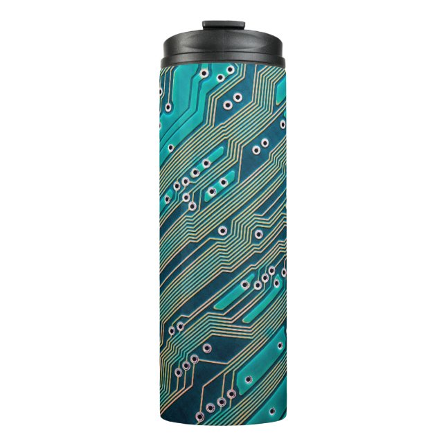 Electronic circuit board close up. background,boar thermal tumbler (Front)