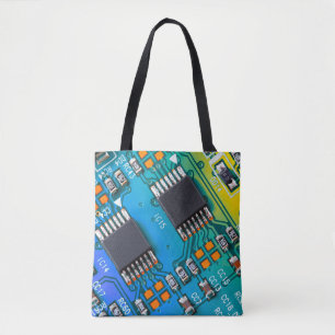 Electronic circuit board close up. background, flo tote bag