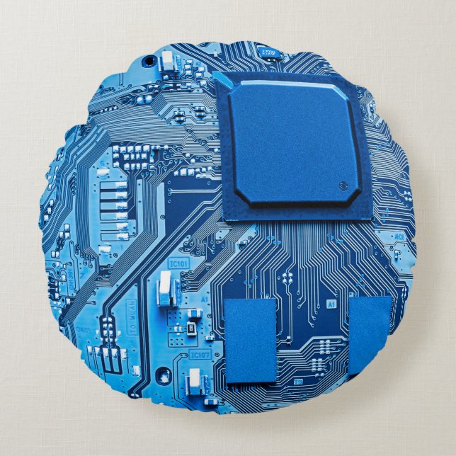 Electronic circuit board close up. circuit,board,s round cushion (Front)