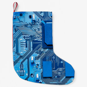 Electronic circuit board close up, circuit board,s small christmas stocking