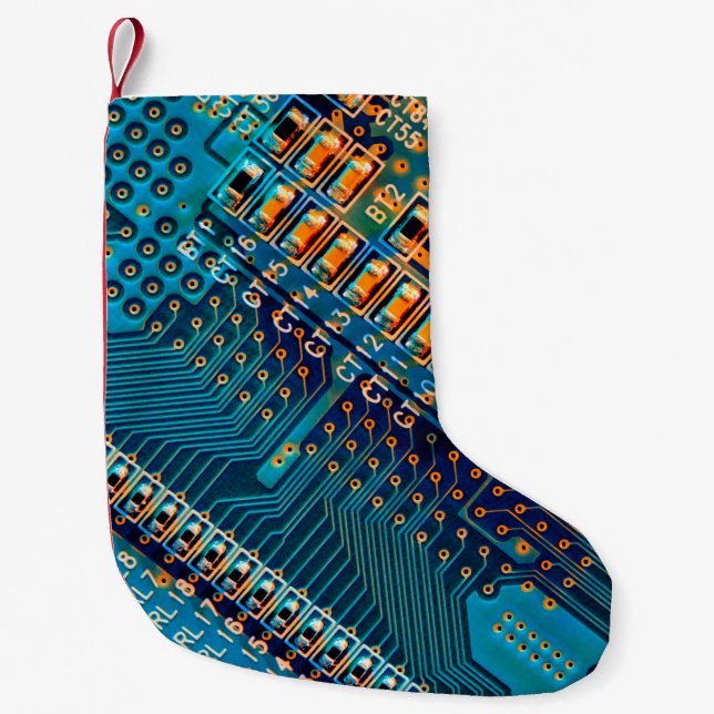 Electronic circuit board close up. computer,semic small christmas stocking (Front)