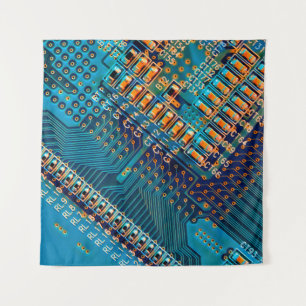 Electronic circuit board close up. computer,semico tapestry