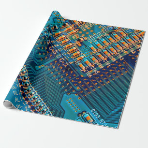 Electronic circuit board close up. computer,semico wrapping paper
