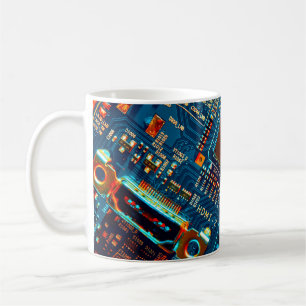 Electronic circuit board close up. electronic,micr coffee mug