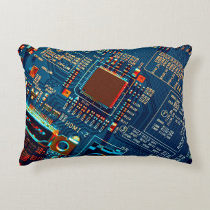 Electronic circuit board close up. electronic,micr decorative cushion