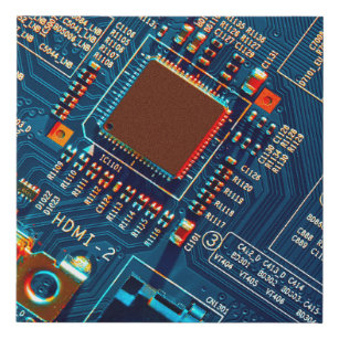 Electronic circuit board close up. electronic,micr faux canvas print