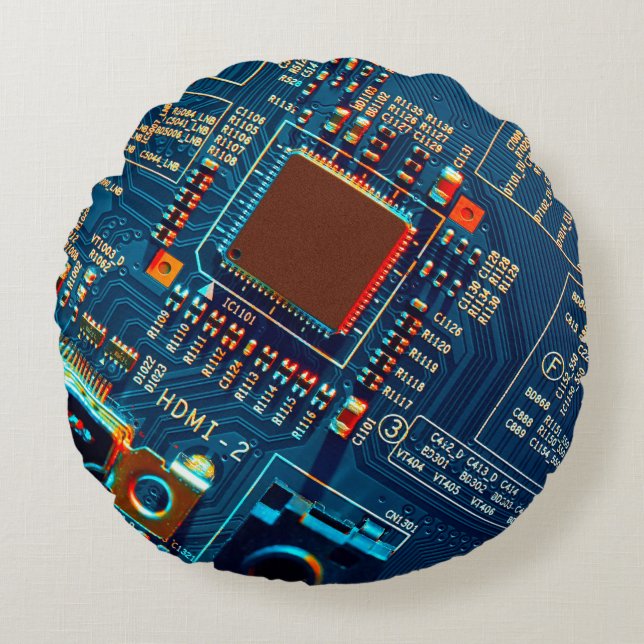 Electronic circuit board close up. electronic,micr round cushion (Front)