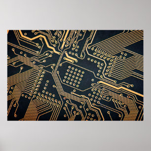 Electronic components, computer card close-up, dig poster