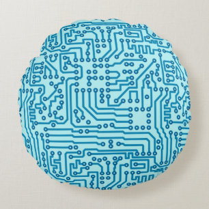 Electronic Digital Circuit Board Round Cushion