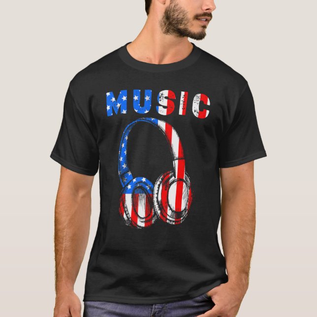 Electronic Music  Dj  Us American Flag Headphones T-Shirt (Front)