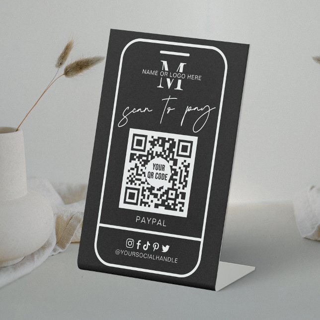 Electronic Payment Scan QR Code Minimal Logo Pedestal Sign (Make it easy for clients to pay with this modern Scan to Pay QR code sign for business)