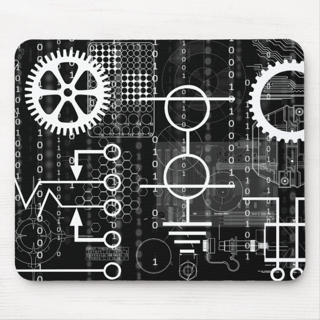 Electronic Symbols & Gears Black Mouse Pad (Front)