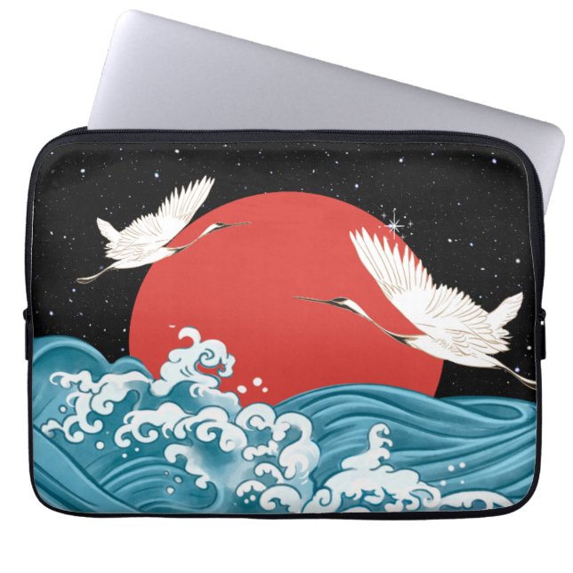 Electronics Bag japanese koi waves in White birds  (Front)