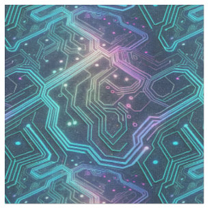 Electronics Circuit Board Neon Technology Pattern Fabric