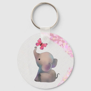 Elefant mit rosa Falter Key Ring