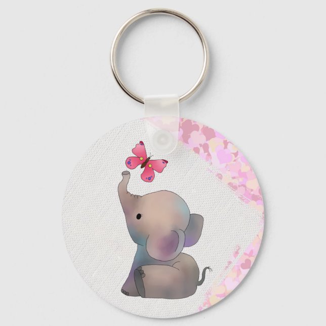 Elefant mit rosa Falter  Key Ring (Front)