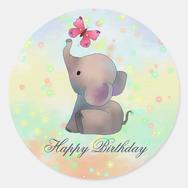 Elefant mit rosa Schmetterling Classic Round Sticker (Front)