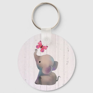 Elefant mit rosa Schmetterling Key Ring