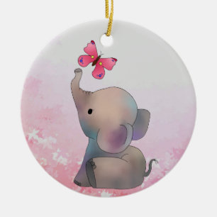 Elefant mit Schmetterling Ceramic Ornament