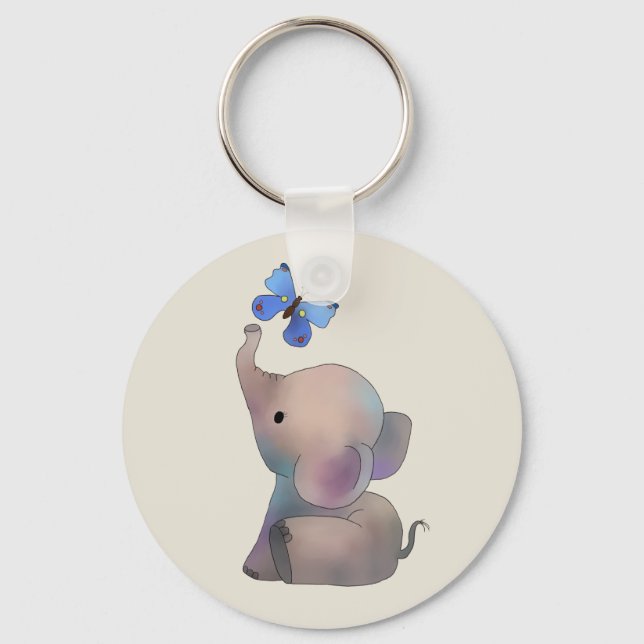 Elefant mit Schmetterling Key Ring (Front)