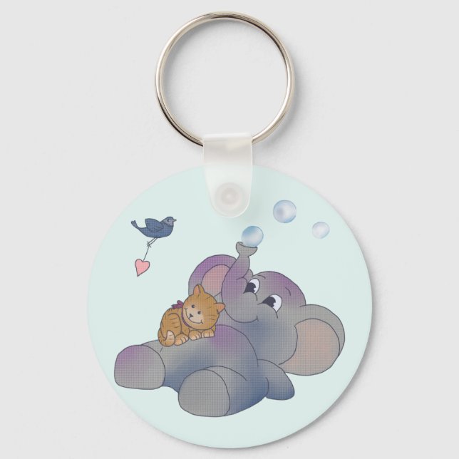 Elefant und Kätzchen Key Ring (Front)