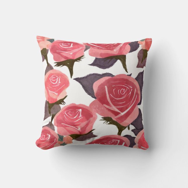 Elegan  atercolour Pink Rose Bouquet Throw Pillow  (Front)