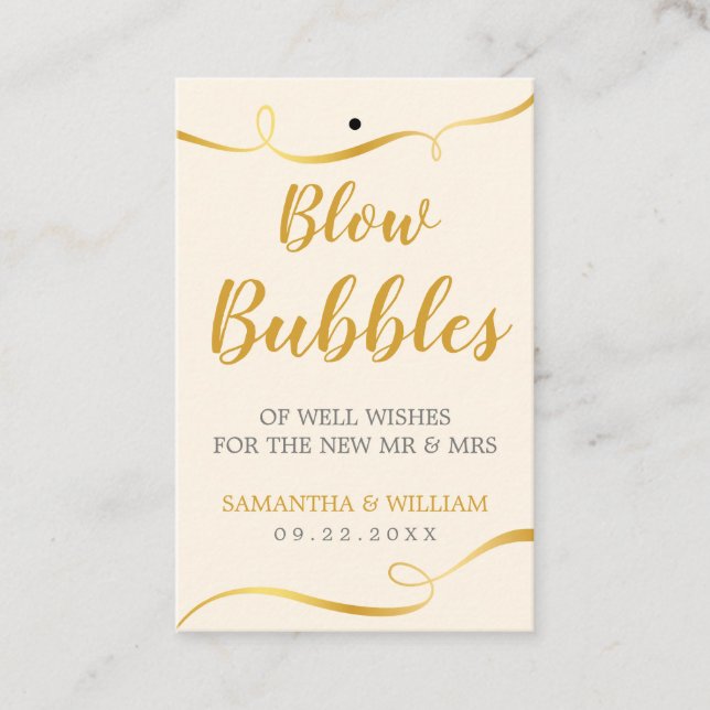 Elegan Gold Wedding Bubble Wand Tag | Custom (Front)