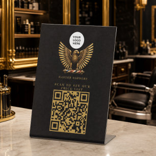 Elegan Golden Eagle Barber Shop Qr Code Price List Pedestal Sign