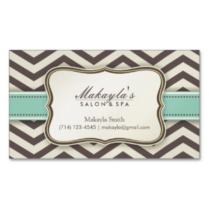 Elegan Modern Brown Chevron Pattern, Green & Beige Magnetic Business Card