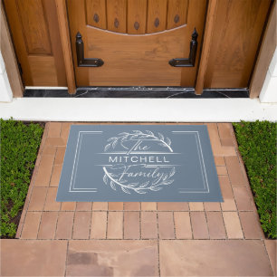 Elegan Monogrammed Dusty Blue Custom Family Name Doormat