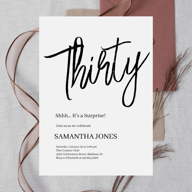 Elegan White and Black  Thirty 30th Birthday Party Invitation (Creator Uploaded)