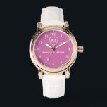 Elegance and love minimal White and Pink Monogram  Watch<br><div class="desc">Add a touch of elegance and love to your style with the White and Pink Monogram Personalized Watch. This beautifully crafted timepiece features a sleek white background with soft pink initials and names, creating a chic and minimalistic design. Perfectly tailored for couples, this watch symbolizes timeless love and sophistication. Whether...</div>