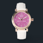 Elegance and love minimal White and Pink Monogram  Watch<br><div class="desc">Add a touch of elegance and love to your style with the White and Pink Monogram Personalized Watch. This beautifully crafted timepiece features a sleek white background with soft pink initials and names, creating a chic and minimalistic design. Perfectly tailored for couples, this watch symbolizes timeless love and sophistication. Whether...</div>