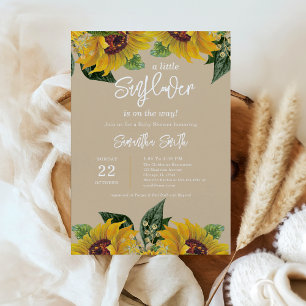Elegance Beige Rustic Sunflower Baby Shower Invitation