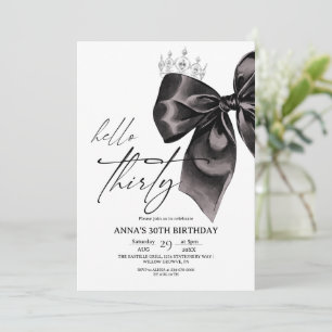 Elegance Black Bow 30th Birthday Invitation