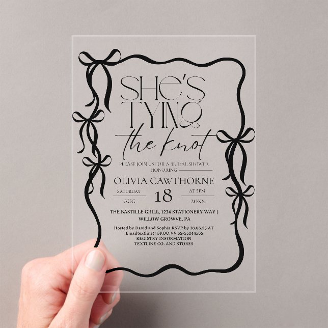 Elegance Black Bow Bridal Shower Acrylic Invitations (Insitu (Handheld))