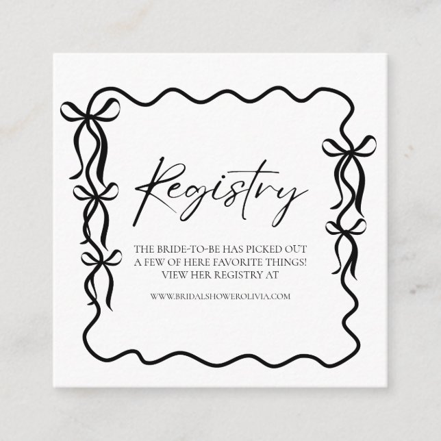 Elegance Black Bow Bridal Shower Enclosure Card (Front)