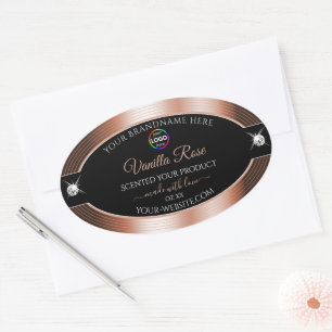 Elegance Black Shiny Rose Gold Logo Product Label