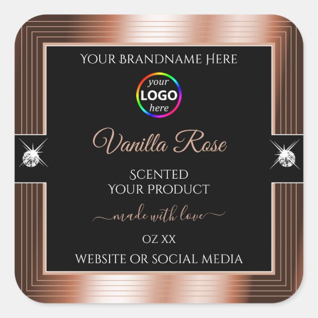 Elegance Black Shiny Rose Gold Logo Product Label (Front)