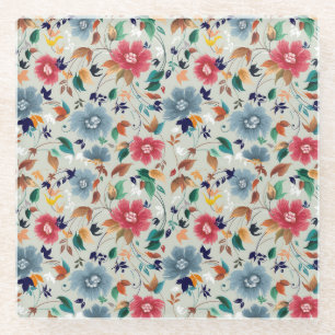 Elegance Blooms: Floral Vintage Background Glass Coaster