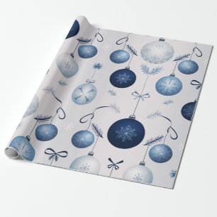 Elegance Blue And White Christmas Pattern Wrapping Paper