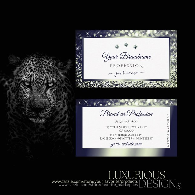 Elegance Blue Silver Ombre White Glitter Diamonds Business Card (Creator Uploaded)