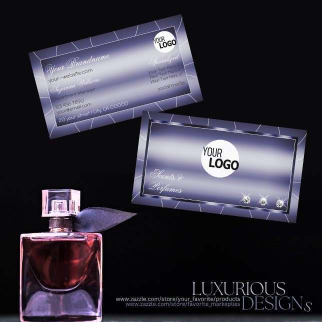 Elegance Blue Stylish Noble with Diamonds and Logo Business Card (Creator Uploaded)