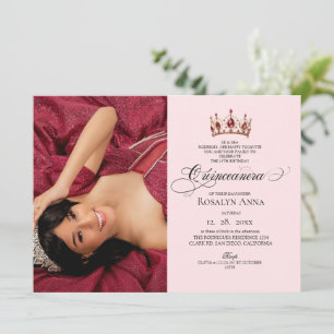 Elegance Blush Pink Princess Quinceañera Photo Invitation