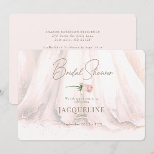 Elegance Blush Rose Wedding Dress Bridal Shower Invitation