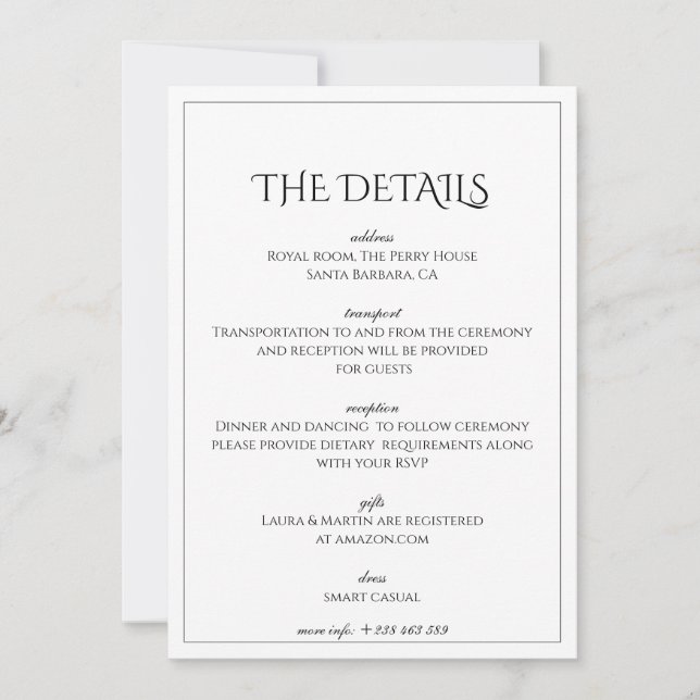  Elegance Classic text based The Details Invitation (Front)