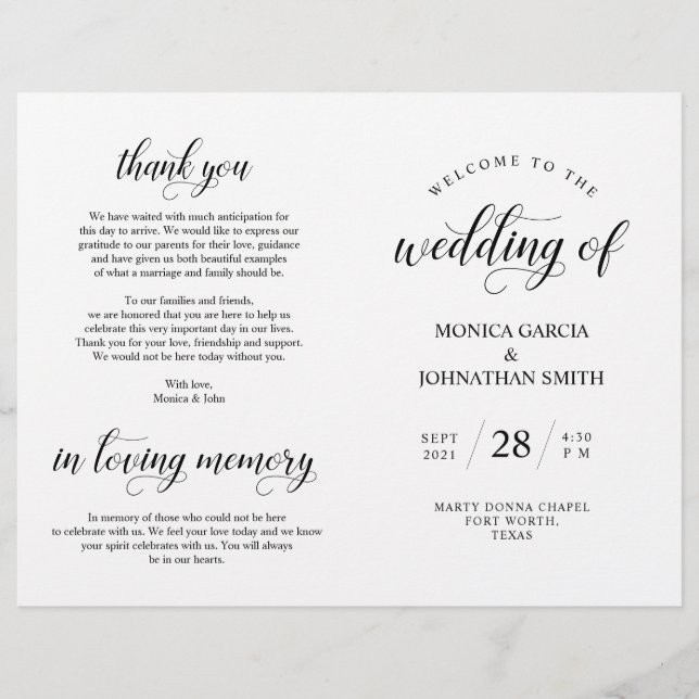 Elegance Classy Wedding Ceremony foldable program (Front)