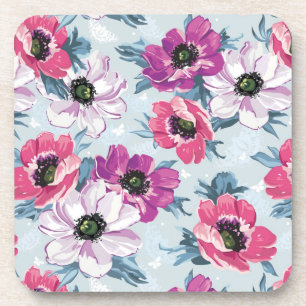 Elegance colour flowers pattern on blue coaster