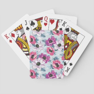 Elegance colour flowers pattern on blue playing cards