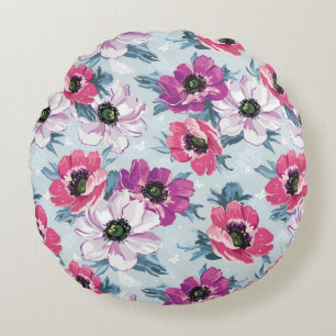 Elegance colour flowers pattern on blue round cushion